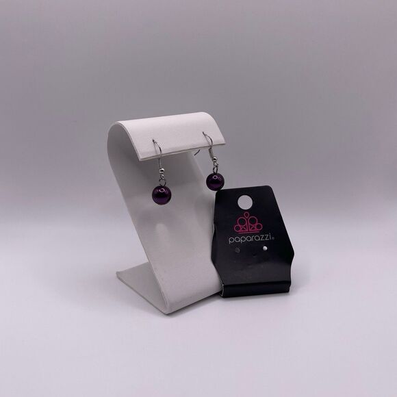 Paparazzi Vintage Round Appraisal Purple Pearl Drop Statement Earrings - Picture 1 of 5